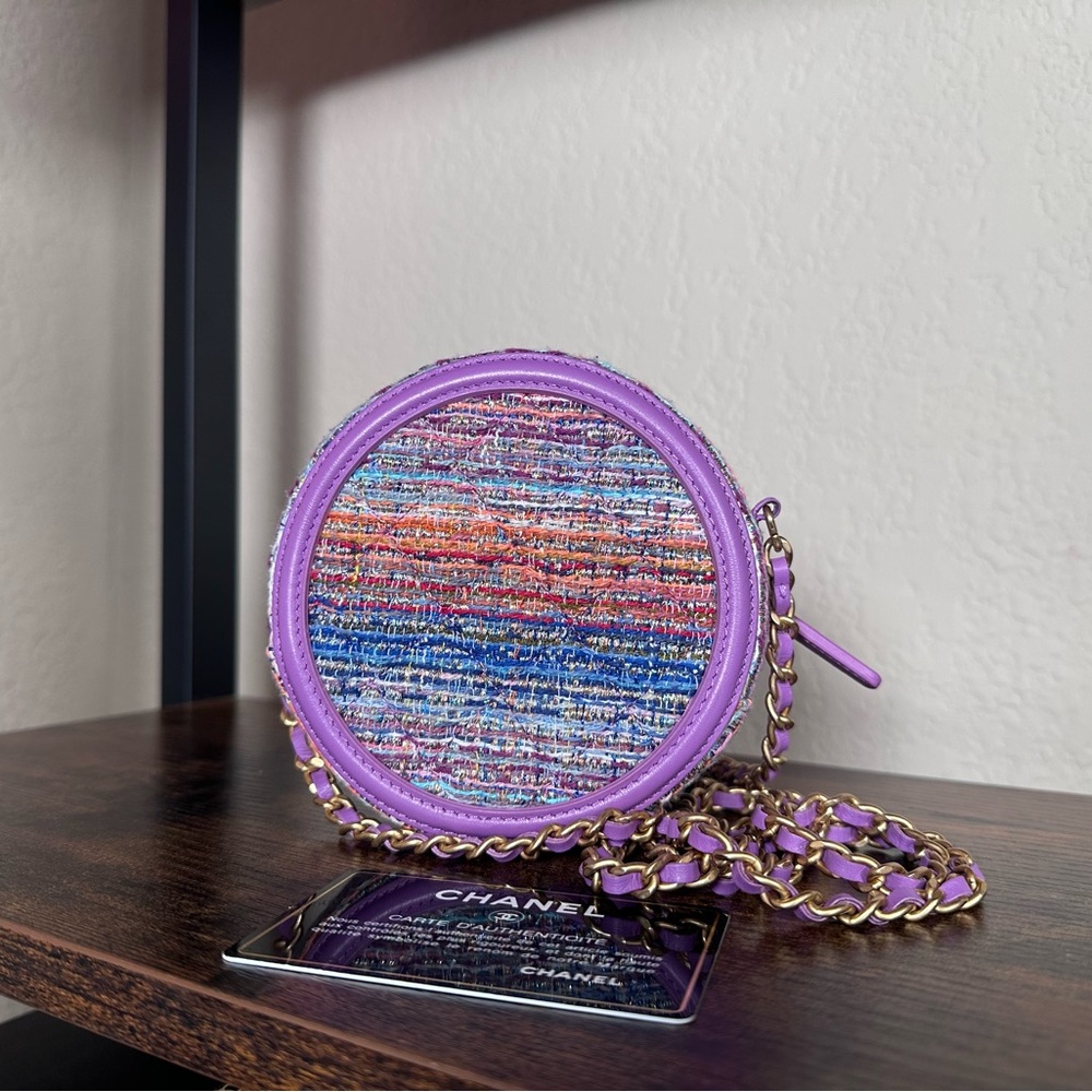 Authentic New Chanel Filigree Purple Multicolor Tweed Round Crossbody Bag - Picture 2 of 12